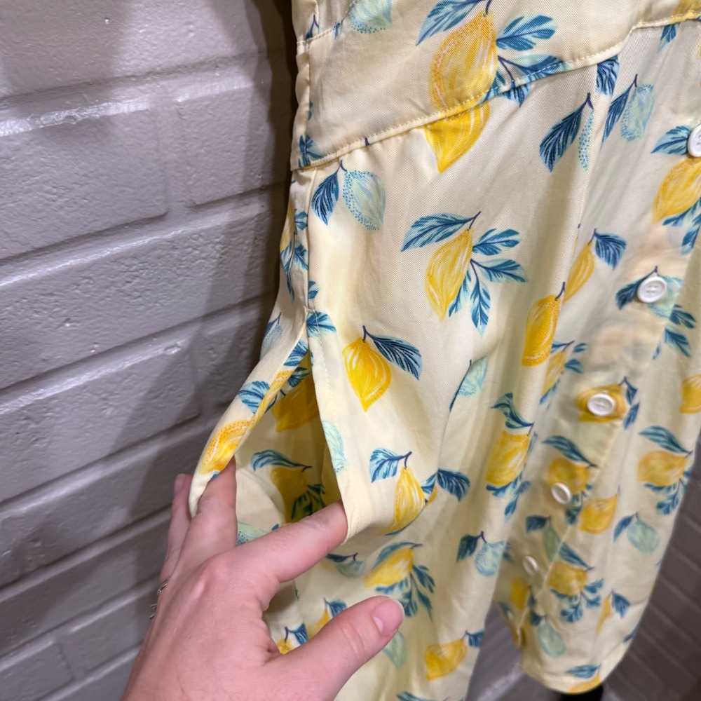 Marine Layer Camila Lemon Mini Dress Butter Yellow Button XL Hemmed Babydoll - Picture 6 of 16